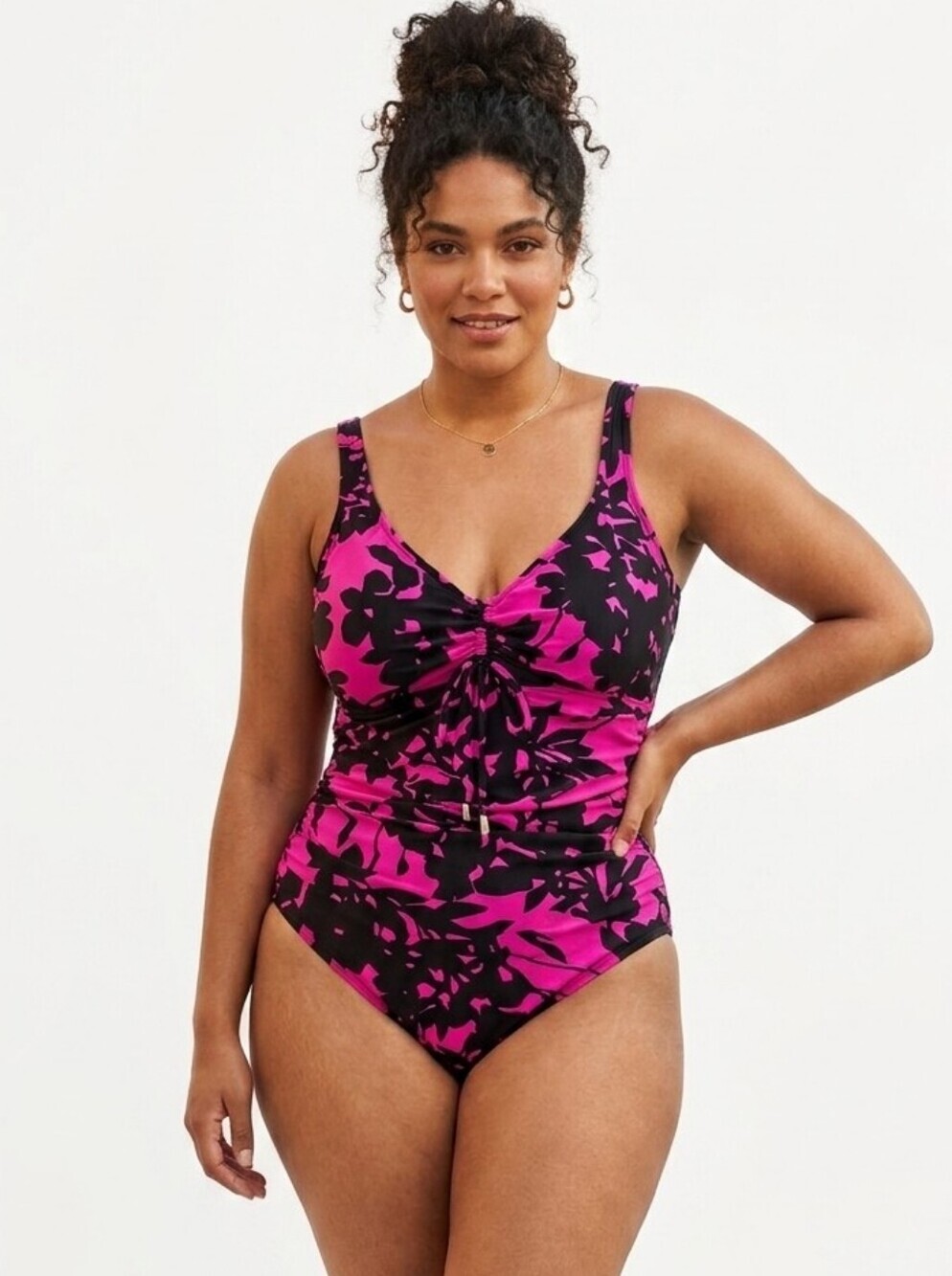 Aqua Green Hot Pink & Black Floral One-Piece Swimsuit Plus Size 14